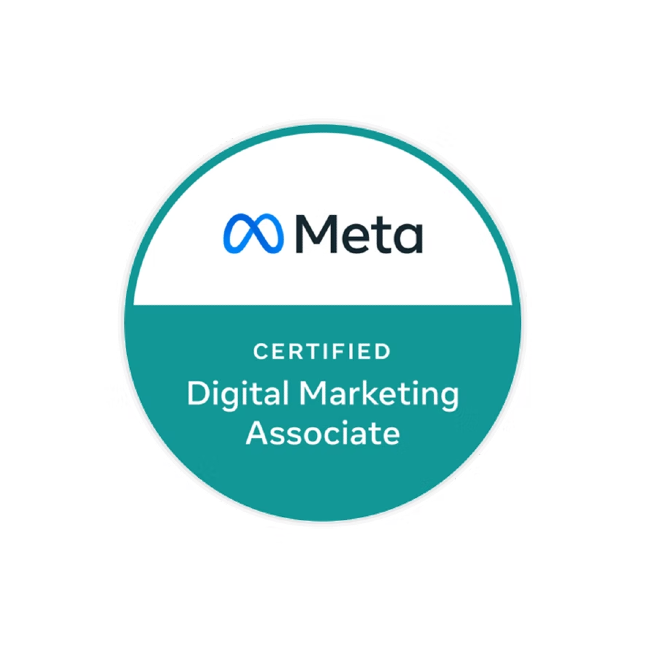 Meta Digital Marketing Associate certification badge for Stelios Kyriakou – official Meta logo and credential earned in 2023.