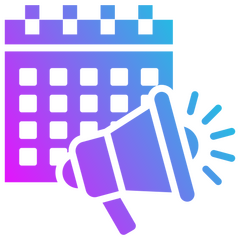 Icon of calendar and megaphone representing planning and campaign execution